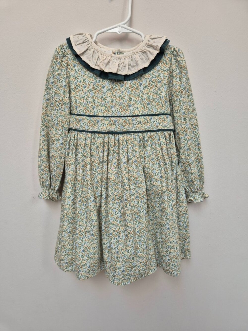 Pepa London Green Floral Long Sleeve Ruffle Collar Dress 6Y